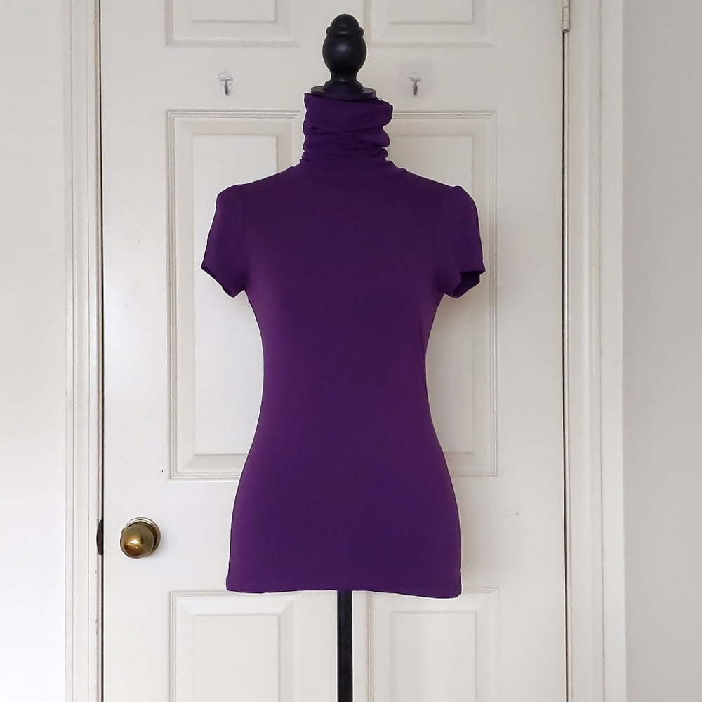 NWOT. The Limited Rayon and Spandex Purple Short Sleeve Turtleneck Top.